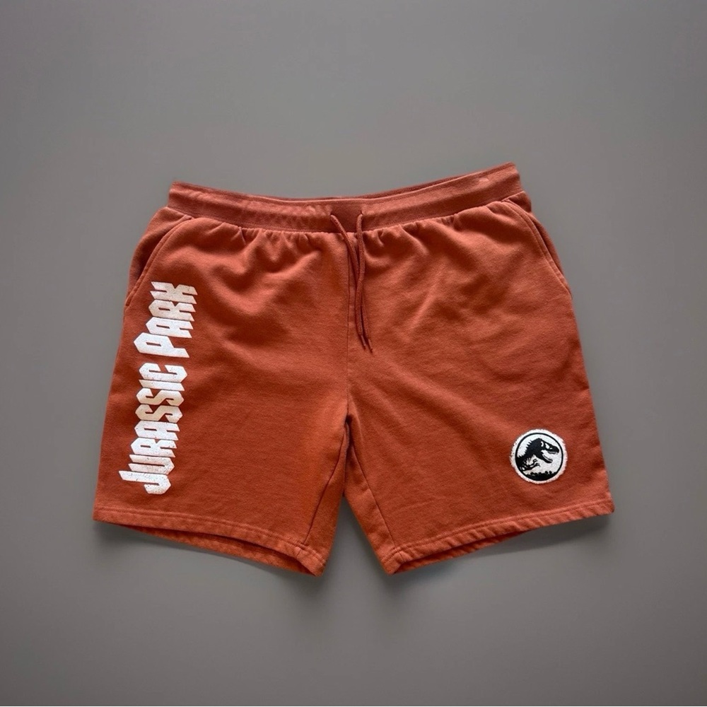 Jurassic Park Men’s XL Fleece Shorts Orange Rust Jurassic World Graphic Lounge
